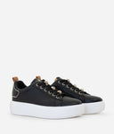 ALVIERO MARTINI Sneaker in eco nappa liscia con passalacci strass Nere
