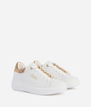 ALVIERO MARTINI Sneaker in pelle liscia con catena di perle Bianche