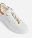 ALVIERO MARTINI Sneaker in pelle liscia con catena di perle Bianche