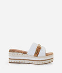 ALVIERO MARTINI Sandali fascia in eco nappa con zeppa in corda Bianchi