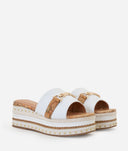 ALVIERO MARTINI Sandali fascia in eco nappa con zeppa in corda Bianchi