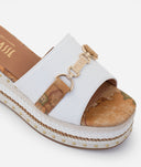 ALVIERO MARTINI Sandali fascia in eco nappa con zeppa in corda Bianchi