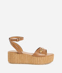 ALVIERO MARTINI Sandali in pelle liscia con zeppa in rafia Cuoio