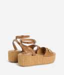 ALVIERO MARTINI Sandali in pelle liscia con zeppa in rafia Cuoio