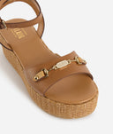 ALVIERO MARTINI Sandali in pelle liscia con zeppa in rafia Cuoio