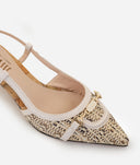 ALVIERO MARTINI Slingback intrecciate in tessuto rafia Avorio