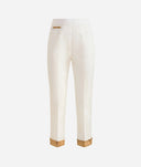 ALVIERO MARTINI Pantaloni con risvolti in gabardina di cotone stretch Gesso