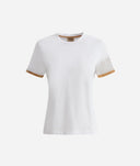 ALVIERO MARTINI T-shirt in jersey di cotone stretch con manica strass Bianca