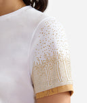 ALVIERO MARTINI T-shirt in jersey di cotone stretch con manica strass Bianca
