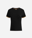 ALVIERO MARTINI T-shirt in jersey di cotone stretch con logo 1C strass Nera