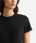 ALVIERO MARTINI T-shirt in jersey di cotone stretch con logo 1C strass Nera