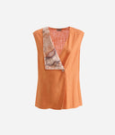 ALVIERO MARTINI Blusa in lino e viscosa con rever Geo Classic Arancio Terra
