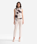 ALVIERO MARTINI Top con fiocco in organza lurex Geo Mondo Bianco e Nero
