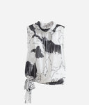 ALVIERO MARTINI Top con fiocco in organza lurex Geo Mondo Bianco e Nero