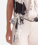 ALVIERO MARTINI Top con fiocco in organza lurex Geo Mondo Bianco e Nero