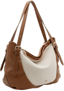 CALEIDOS borsa doppia tracolla pelle cuoio e canvas. Made in Italy