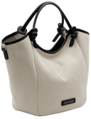 CALEIDOS Borsa a spalla in canvas beige e pelle nera. Mis. media. Made in italy