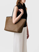 BORBONESE FLIGHT BORSA SHOPPING LARGE Borsa a spalla di Tela rivestita Op e Pelle