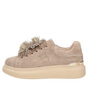 Tosca blu Sneaker Luxe in suede con pompon strass colore beige