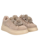 Tosca blu Sneaker Luxe in suede con pompon strass colore beige