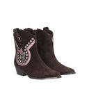 Tosca blu Stivaletto Frida in suede con ricamo floreale