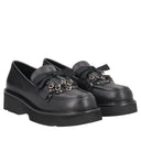 Tosca blu Mocassino Lisa in pelle con frange colore nero
