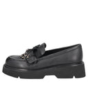 Tosca blu Mocassino Lisa in pelle con frange colore nero
