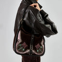 Tosca blu Sacca in suede Frida con patch e ricami colore testa di moro