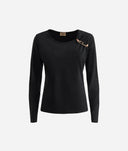 Alviero Martini T-shirt in jersey di cotone stretch con gioiello sullo scollo Nera